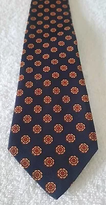 VTG Bamberger's Men's Store Navy Blue Tie Geometric Medallions Necktie EUC • $7.75