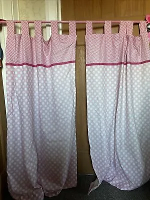 Pink And White Polka Dot Tab Top Curtains Pair. Each • £4.25