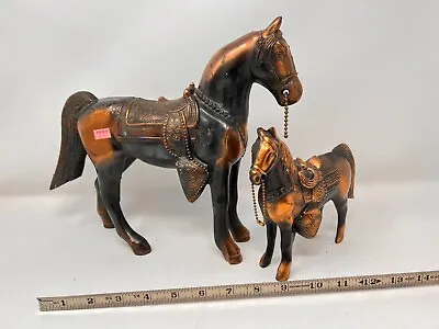 $28 • Buy Vintage ‘50s Horse Pony Set Carnival Prizes Souvenir Copper Tone Heavy Pot Metal