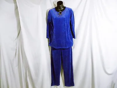 $14.95 • Buy Quacker Factory Jeanne Bice Embroidered Velour 2 Piece Outfit Blue Sz XS Pockets