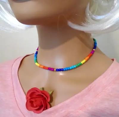 Necklace Beads Rainbow Handmade Colourful LGBT Elegant Women Men Free Bag UK • £3.95