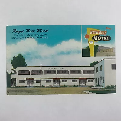 Postcard Colorado Steamboat Springs CO Royal Rest Motel 1940s Linen Unposted • $1