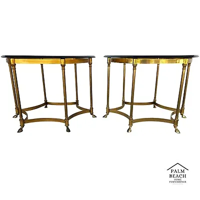 Labarge Side Tables Brass Glass Hoof Footed Octagonal • $1695