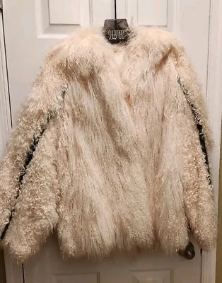 TIBETAN MONGOLIAN LAMB Ladies White Coat SHERMAN FURS Inc.  Vintage Large EUC • $275