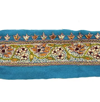 Vintage Blue Sari Border Hand Embroidered Indian Craft Trim Lace Sewing 1Yd • $8.49
