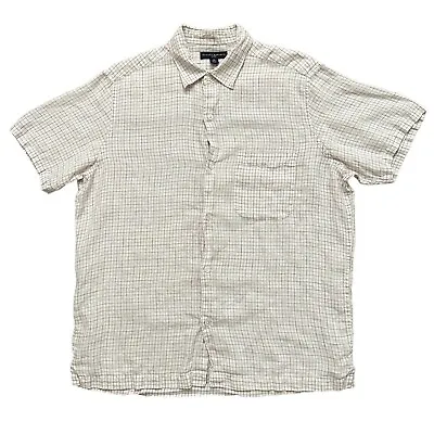 Banana Republic Shirt Mens Size M Short Sleeve Button 100% Linen Plaid White • $14.95