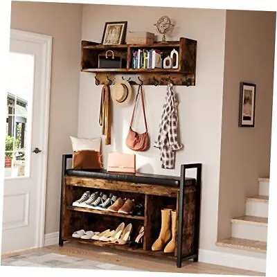  Hall Tree Coat Rack Shoe Bench Set Wall Coat Rack With Shoe Storage  • $196.38