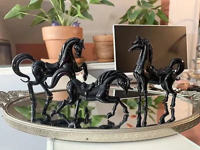 Set Of Three Black Glass Miniature Chinese Horses • $75