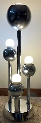 Nice Vintage 70s Silver Chrome Orb 3-way Table Lamp Mid Century Modern Lighting • $575