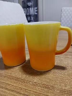 Vintage Crown Pyrex Coffee Mug Set Of  2 Yellow And ORANGE  Retro Cups • $26.50