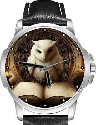White Owl Sitting On Book #2 Unique Art Stylish Rare Quality Wrist Watch • $39.44