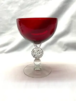 Single Morgantown Ruby Red Glass Golf Ball 5  Champagne /Tall Sherbert Glass • $12.50