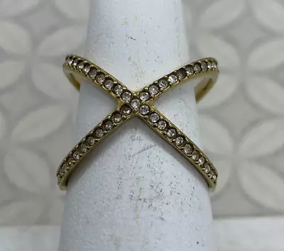 Michael Kors Ring Pave Crystals Gold Tone Brilliance X  Size 6 Criss Cross • $35