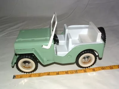 1960s70s TONKA TOY PRESSED STEEL LIGHT GREEN JEEP 10in LONG GOOD PLAYED WITH ! • $10.50