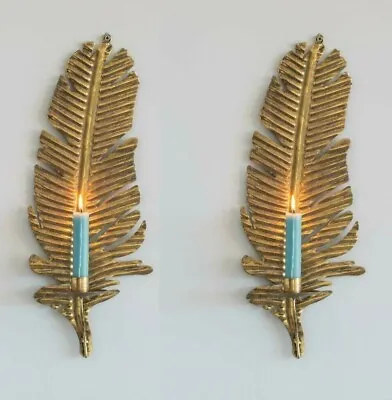 Set Of 2 Gold Feather Wall Candle Holder Candlestick Holder Home Wedding Decor • £37.95