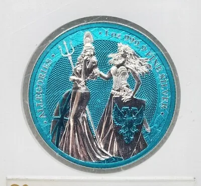  2019 Germania Mint Allegories Britannia 1oz .999 Silver Coin 5 Mark IColor Teal • $89.95