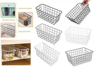 Storage Basket Metal Wire Organizer Pantry Cabinet Freezer Rack Bathroom Kitchen • £8.90