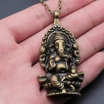 GANESHA NECKLACE 2.25  Large Pendant 23  Chain Hindu Elephant God Ganesh Metal • $8.95