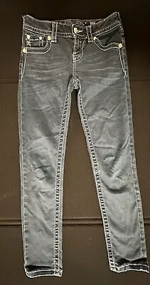 Miss Me Size 26 Mid Rise Skinny Blue Jeans Dark Wash Rhinestone Rivets • $24.50