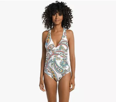 La Blanca Women's Multi Strap Cross Back One Piece Swimsuit Size 8  • $25