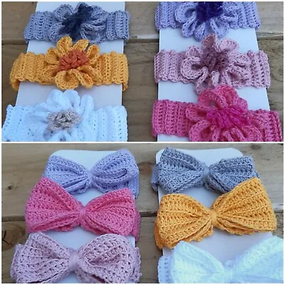  Handmade Crocheted Knitted Baby Headband  Flower Bow Girls Kids Sizes  • £3.50