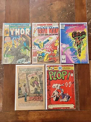 5 Bronze Age Marvel DC Comic Books Lot Thor Daredevil Iron Man Plop Hulk • $10