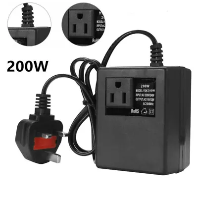 220V/240V 110V/120V Voltage Converter Transformer 200W Step Down Power 3-Pin UK • £12.99