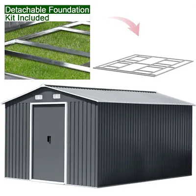 3-12FT Garden Shed Storage Yard Store Door Metal Roof Building Tool Box Containe • £349.95