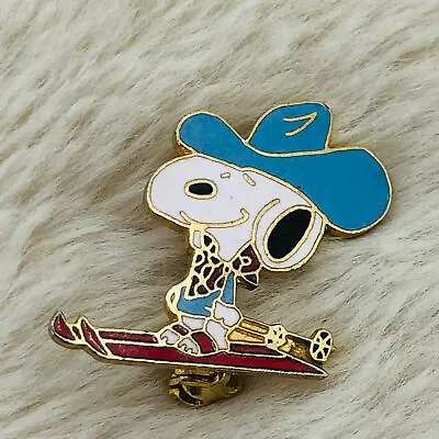 Vtg Cowboy Hat Snoopy Skiing Enamel Ski Lapel Brooch Pin By Aviva • $8.79