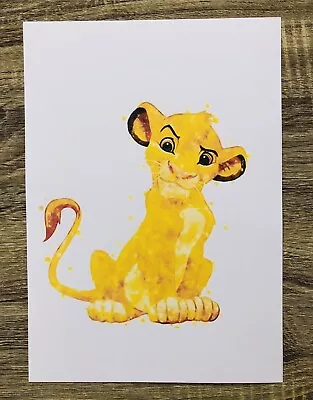 Disney Lion King Scowling Simba Baby Print Wall Art Watercolour Size A4 • $8