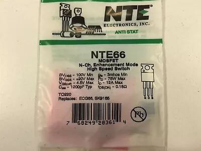 (1) NTE NTE66 MOSFET N−Ch Enhancement Mode High Speed Switch 66 • $8.99