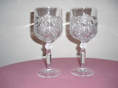 VINTAGE Cut Crystal Pinapple Raised Pattern Set Of 2 WINE WATER GLASSES GOBLETS • $47.95