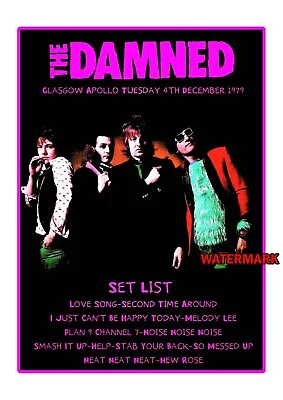 The Damned Gig Poster Print - Set List - A3 - Glasgow Apollo 1979 - Punk Rock. • £8.50