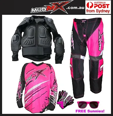 Pink Kids Protective Dirt Bike Gear (armour Pants Jerseygloves) Motocross Mx • $159.99