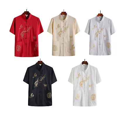 Men Tangs Suit Top Embroidery Dragon Chinese Kung Fu Wing Chun Shirt Ri • $12.75