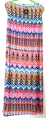 Ladies Multi Coloured Print Stretchy Bandeau Long Maxi Dress Size Uk 16/18 • £3.99