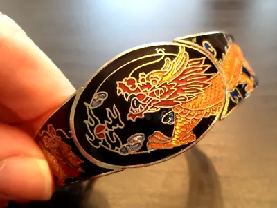 Vintage Estate High End Cloisonne Asian Dragon Clamper 6 3/4  Bracelet!!! G28 • $5.50