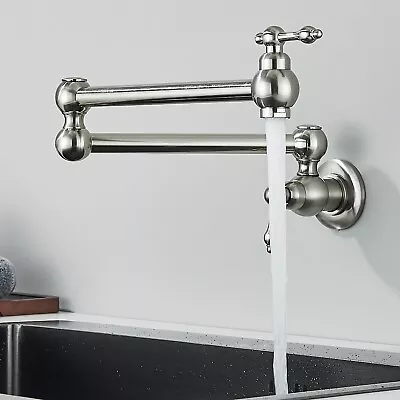 Brushed Nickel Pot Filler Faucet Wall Mount Kitchen Faucet Swing Arm Dual Handle • $43