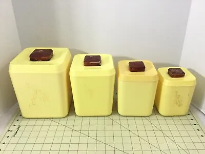 $16.95 • Buy Vintage MCM Kitchen Canister Set Yellow Plastic - Set Of 4