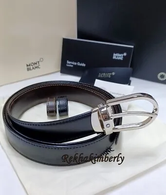 MontBlanc 38157 Classic Leather Belt Horseshoe Pin Buckle Black/Brown Authentic • $260.38