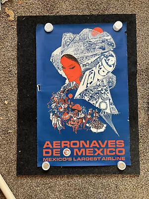 1960s Mexico Aeronaves De Mexico Original Travel Poster Vintage Mexican Art C • $350