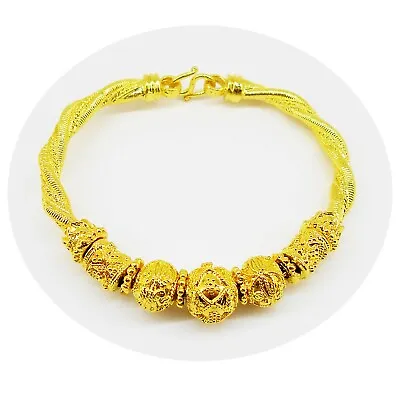 $35.76 • Buy Beaded 22K 23K 24K Thai Baht Yellow Gold Plated Bracelet Bangle Women Jewelry