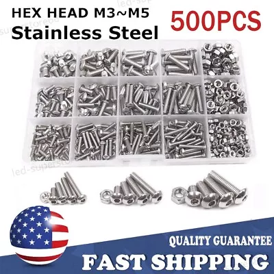 US 500pcs Stainless Steel Hex Socket Cap Head Bolts Screws Nuts M3 M4 M5 304 Kit • $11.95