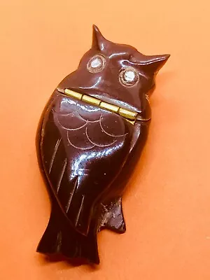 Antique  Victorian Novelty Hand Carved Horn Owl Pill Box/Snuff Box. • £69.50