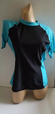 £9.99 • Buy Chainstore  Black Blue Short Sleeved Uv Protection Top Size 14 New