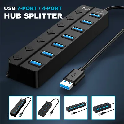 $11.99 • Buy Multi USB 3.0 2.0 Hub 4 Port High Speed Slim Compact Expansion Smart Splitter Au