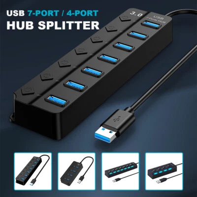 $11.99 • Buy Multi USB 3.0 2.0 Hub 4 Port High Speed Slim Compact Expansion Smart Splitter Au