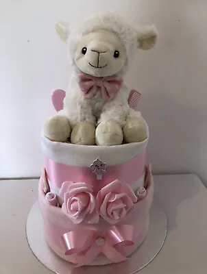 Nappy Cake Two Tier Girl 0-3 Months. Pink. Soft Toy Baby Shower Leavers Gift • £28