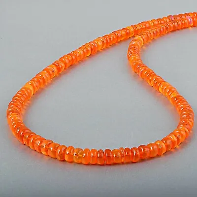 Top Quality Orange Mexican Opal Plain Rondelle Beads Chain 925 Silver Necklace • $95