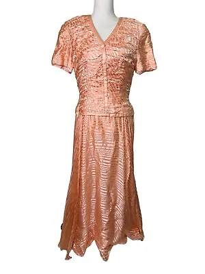 Vintage Oscar De La Renta Studio Peach 100% Silk Long Evening Dress 10 A8 • $71.99